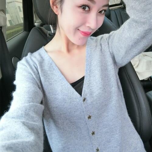 Womens Long Sleeve Knitted Cashmere Cardigan Sweater Spring Autumn V-neck Knit Warm Cardigans Female Fashion Trendy Tops
