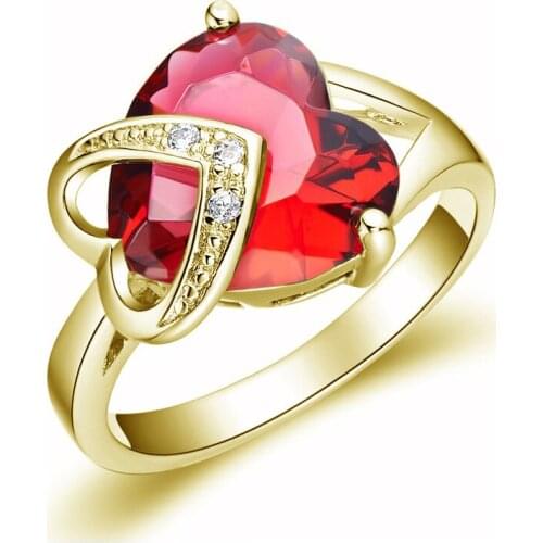 WYJZY Classic Hot Red Heart Shaped Zircon ring for women Fashion Anniversary Party Wear Jewelry Classic Ladies Accessories