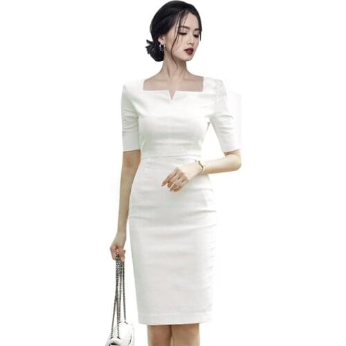 White office tight Dresses one piece korean ladies Summer Short Sleeve cabaret party Bodycon formal Dresses for women