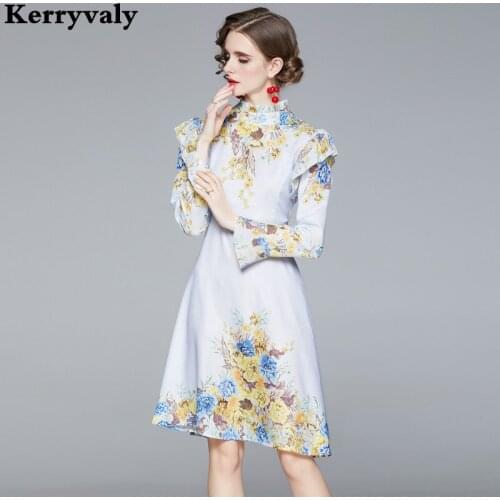 French Flower Long-sleeve Bottom Super Fairyn Princess Retro Dress Women Long Sleeve Gothic Midi Dresses Vestido De Mujer K5893
