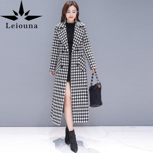Plus Size Slim 2021 Fashion Plaid Autumn Winter New Korean Female Thickened The Knee Lattice Women Jacket Woolen Wool Coat