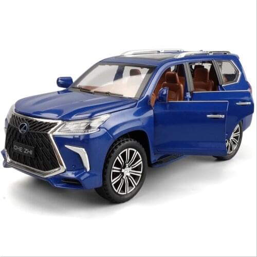 1: 24 Lexus LX570 car model simulation alloy car model return force toy off-road vehicle model childrens birthday gift blue car