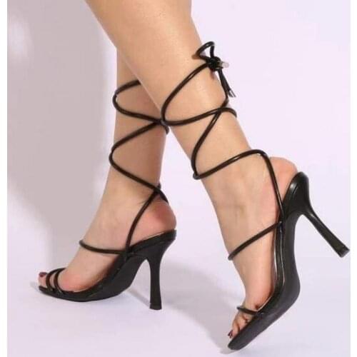 2019 European Summer Sandals Candy Color Point Toe Lace Ankle Strap Party High Heels Pumps 11.5cm High Thin Heel Sandals Lady