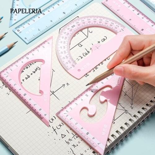 4pcs/lot Macarons Color Plastic Straight Triangle Ruler Protractor Drafting Supply Set for School Art Examination Stationery