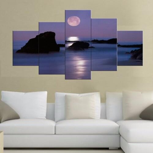 5 pcs Moon Shine Seascape Canvas Print Landscape Painting wall Art pictures for bedroom living room cuadros decorative pictures