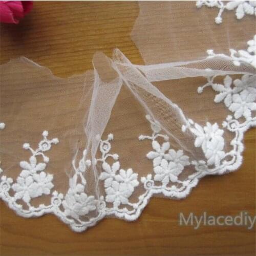 5 yards Embroidered Flower Cotton Net Mesh Lace Edge Trim Ribbon Floral Applique Fabric Wedding Dress Sewing Craft DIY