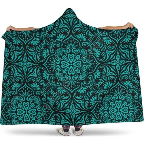 3D All Over Bohemian Tiffany Girl Black Hooded Blanket Adult colorful child Sherpa Fleece Wearable Blanket Microfiber Bedding