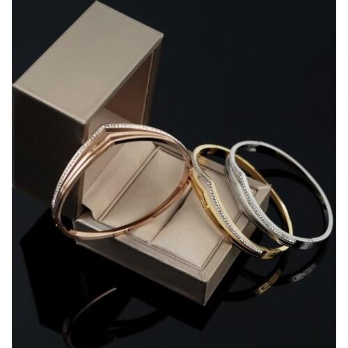 Luxury Three layers Hollow Crystal Bangles Fashion Stainless Steel Gold-plated For Women Ladies Girls Bracelet Wedding Jewelry