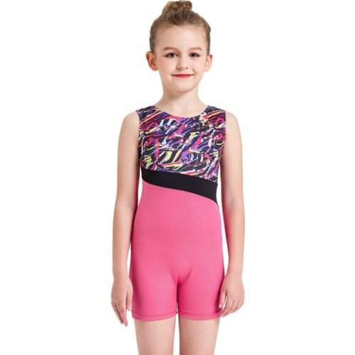 Kids Dance Leotard Sleeveless Ballet Dance Exercise Clothes Spandex Unitard Slim Biketard Catsuit Gymnastics suit Flat angle