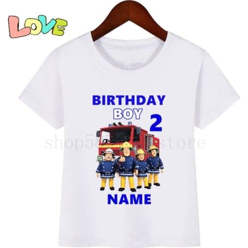 Kids Write Name Fireman Sam Birthday Number 1~9 Cartoon Print Children Clothes T-shirts Boy&Girl Funny Gift Tshirt Baby