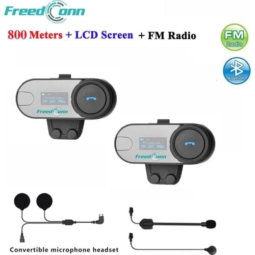 Freedconn TCOM-SC 800M LCD Motorcycle Intercom BT Bluetooth Wireless Interphone Helmet Headset Intercom with FM 2 in 1 Headset