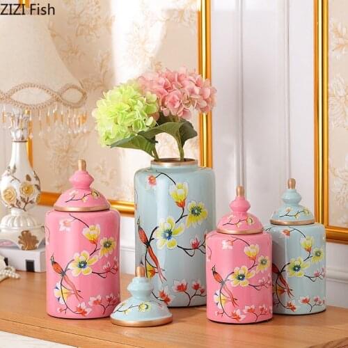 Painted Flowers and Birds Ceramic Vase Classical Vases Antique Candy Jar Multipurpose Porcelain Storage Jars Vintage Home Decor