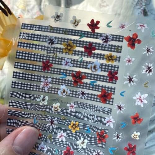 Plaid Colored Flowers Ultra-thin Applique Nail Art Stickers Nail Decal Manicure Accessories DIY Nail Art Decoration