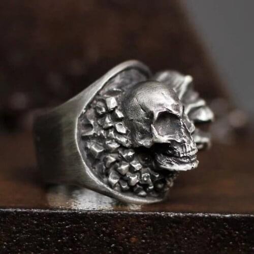 Gothic Mens Calvarium Double Skull Ring Gothic 316L Stainless Steel Biker Gold Ring Motorcycle Band jewellery Party Gift