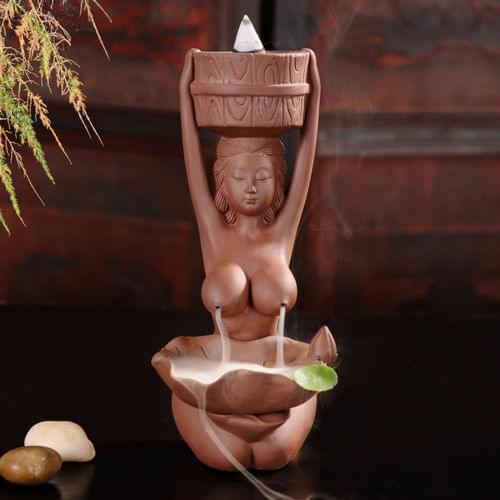 Collection Chinese Purple Sand Naked Women Backflow Incense Burner Beautiful Small Censer Statue