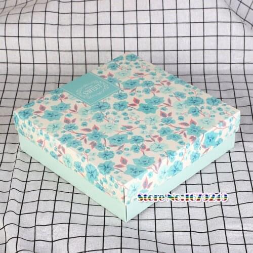 20x20x6.5cm Blue flower Mooncake Candy biscuit box,Toy birthdays gift box,Party Wedding Favors giveaway Gift Boxes 50pcs/lot