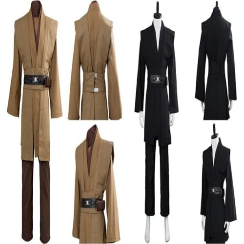 Adult Men Star Cosplay Wars Obi Van Kenobi Jedi Costume TUNIC Brown Black Suit No Cloak Halloween Carnival Cosplay Costumes