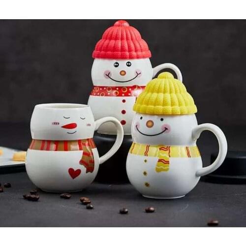 Creative Snowman Mug Water Cup Water Mugs Handgrip Ceramic Mugs Coffee Drinking Cups With Silicone Lid New Year Christmas Gifts