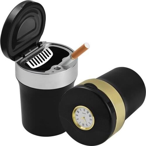 Creative Vehicle Ashtray with Watch LED Ashtrays for Car Smokeless Gift for Boyfriend Metal Stainless Steel Ashtray with Lids