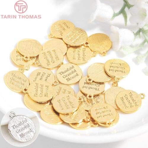 10PCS 11x13MM 24K Gold Color Brass Round Letter Charms Pendants High Quality Diy Jewelry Findings Accessories