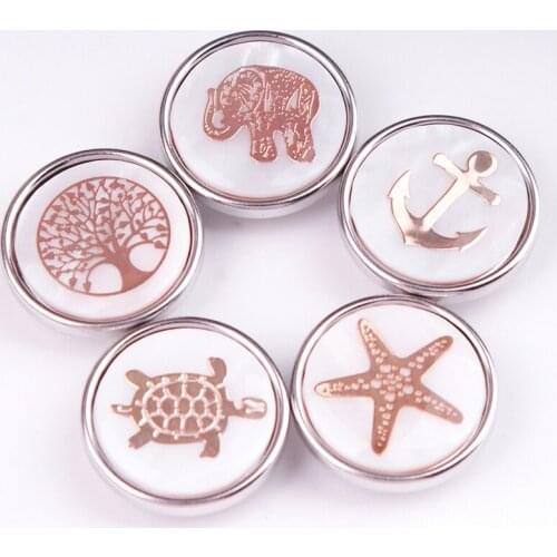 MD706 shell Golden tree of life Elephant Turtle unicorn cat dog cross love 18mm Snap button Very good quality