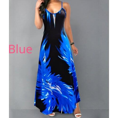 MISSJOY Woman Dress Sleeveless V-neck Off Sholuder Printed Sling Loose Elegant Gradient Color Party Beach Big Swing Dress