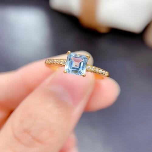 Trendy Gemstone Ring for Daily Wear 5mm Natural Light Blue Topaz Silver Ring 925 Silver Topaz Jewelry Brithday Gift for Woman