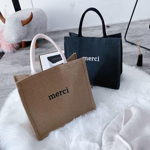 Fashion Cotton Linen Handbag Large Capacity Tote Bags Simple Casual Letter Prints Shopping Bag Shoulder Bags