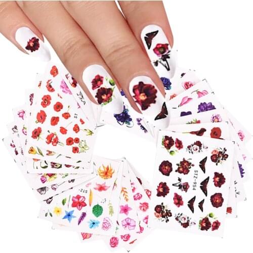 1 Pcs Leaf Flower Black Green Set Nails Stickers Nail Art Decoration Water Transfer Slider Decals for Manicure Foil Tips