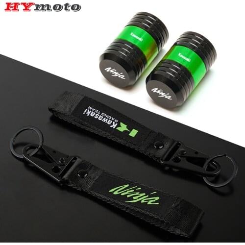 Newest Motorcycle CNC Tire Valve Stem Cover Cap Accessories For Kawasaki Ninja 250 300 400 650 Embroidery Badge Keychain Keyring
