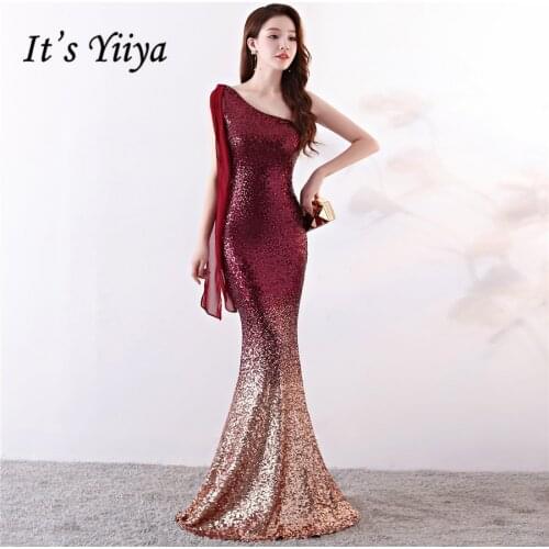 Sequined Formal Dress Its Yiiya DX357 One Shoulder Floor-Length Robe De Soiree Sleeveless Plus Size Zipper Evening Dresses 2020