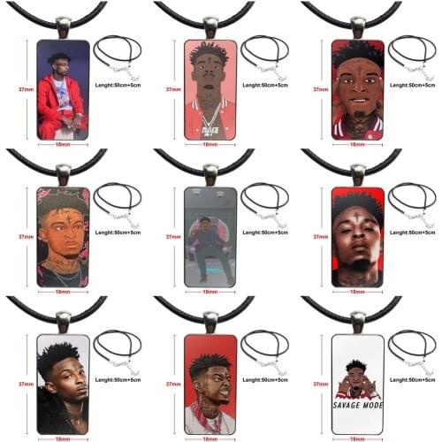 For Christmas Gift Necklace Fashion Long Chain With Rectangle Necklace Jewelry 21 Savage Hip Hop Rapper Singer Issa