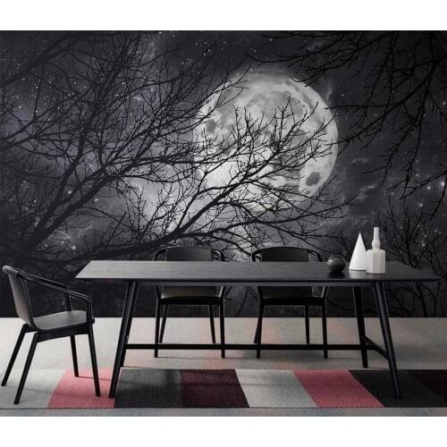 Custom wallpaper photo moon branches woods wall painting home decoration living room bedroom black and white murals 3d wallpaper