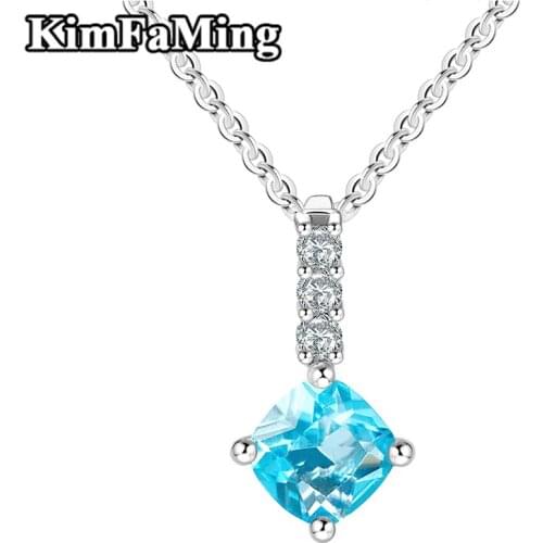 Fine Jewelry Beautiful Pendant Necklace Skyblue Cushion Stone Young Girl Gift Party SET051P