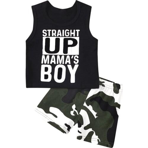 Pudcoco 2pcs Infant Baby Kids Boys Clothes Summer Suit Set for Kids Letter Print o-neck Sleeveless T-Shirt+Camouflage 0-24M