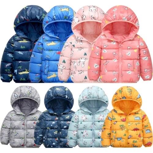 VOGUEON Baby Girls Hooded Down Jackets For Kids Coats Autumn Boys Cartoon Warm Jacket Coat Toddler Girl Zipper Jacket Outerwear