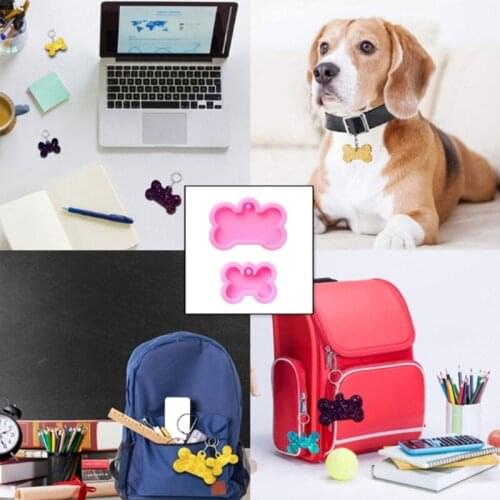 R58E 4 Pieces Dog Paw Silicone Moulds with 10pcs Keyrings Heart Dog Paw Dog Bone Shape Epoxy Resin Mold DIY Crafts Mold