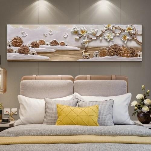 Reddan Bedroom Embossed Decorative Painting Modern Minimalist Bedside 3d Three-dimensional American Family Frameless Mural