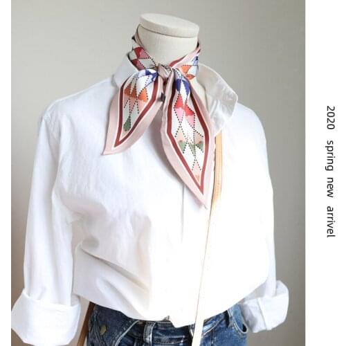 Spring/Autumn Artistic Small Silk Long Scarf For Women Rhombus Point Double Layer Multi-Function Bag ribbons Narrow Ladies Scarf