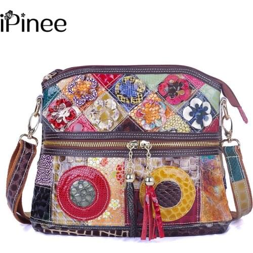 IPinee women shoulder messenger bags genuine leather handbag female fashion snakeskin crossbody bag ladies tassel purse