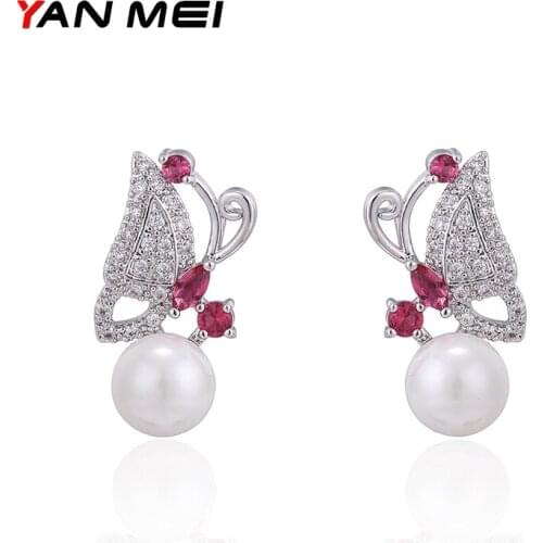 YAN MEI New Arrival Fashion Miniature Zircon Earrings Butterfly Exaggerated Personality Women Earring