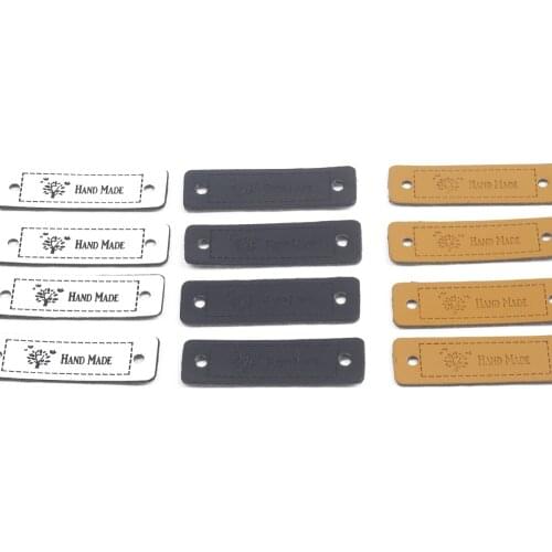 12pcs 5x1.5cm HAND MADE Letter Labels Leather Embossed Tags for DIY Craft Clothes Garment Jeans Bags Shoes Sewing Accessories