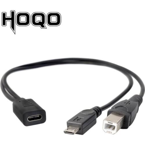 USB-C Female to USB B Male Pinter Cable with Micro-B Y Cable Splitter USB 3.1 Type C to Micro USb Male and B Type Male Data Cord