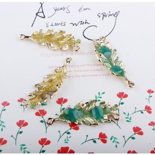 Free Shipping 40PCs 13*36MM Gold Tone Plated Alloy 3D Leaf Pendant Charms DIY Jewelry Findings Ornament Accessories Enamel Charm