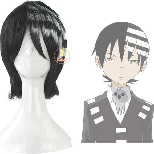 Anime Soul Eater Death the Kid Desu za Kiddo Cosplay Wig Black mix White Wig Cap Carnival Halloween Party Wig Props Men Women