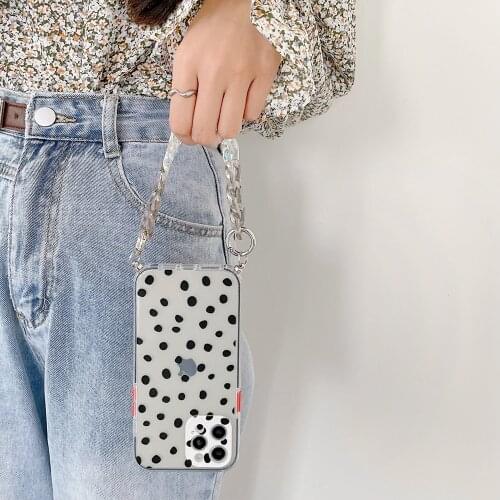 Tobebest Polka Dot Crystal Wristband Bracelet Phone Cases for iphone 12 pro max 11 promax X XS XR 7 8 Plus 12mini Chain Cover