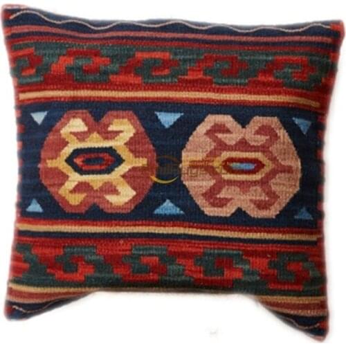Geometric pillow Kilim Wool Handmade Square Wool Back Ret For Bed