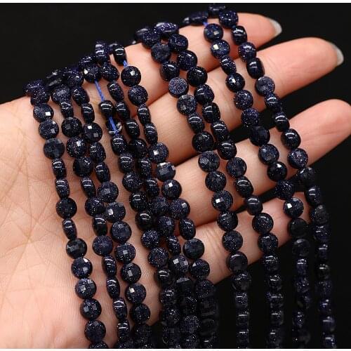 Blue Sand Natural Semi-precious Stone Oblate Section Beads Stone 6mm For DIY Necklace Earrings Accessories Gift Length 38cm
