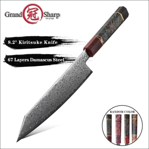 Grandsharp 8.2 Inch Chef Knife vg10 Damascus Steel Japanese Kitchen Knives Solidified Wood Handle Kiritsuke Knife Cooking Gadget