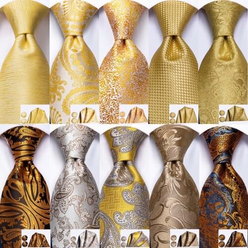 Hi-Tie Luxury Floral Paisley Mens Yellow Gold Tie Gravata Silk Nicktie For Men Business Wedding Necktie 8.5cm Wide Dropshipping